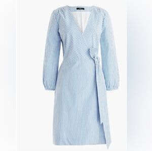J Crew NWT Stripe Wrap Dress Size 2 Tall Long Sleeve Blue White Coastal Beachy
